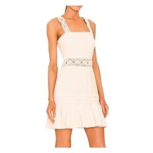 Jonathan Simkhai Flora Chantilly Macrame Embellished Square Neck Mini Dress Sz 4